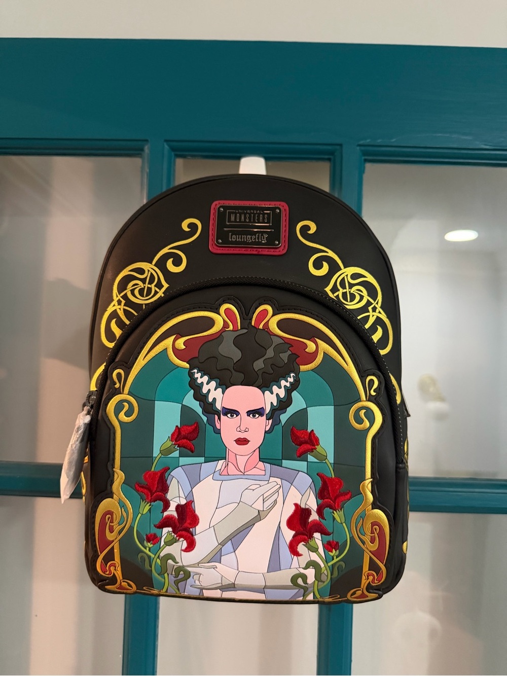 Loungefly x Monsters Bride of Frankenstein Floral Mini Backpack - Black w/Red